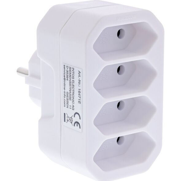 Προσαρμογέας πρίζας InLine®, βύσμα Schuko σε 4x υποδοχή Euro, λευκό