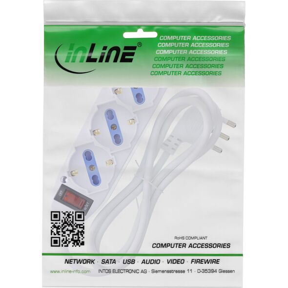 Πολύπριζο InLine® ΙΤΑΛΙΑΣ, 3 θέσεων, με διακόπτη, 1,5μ, λευκό