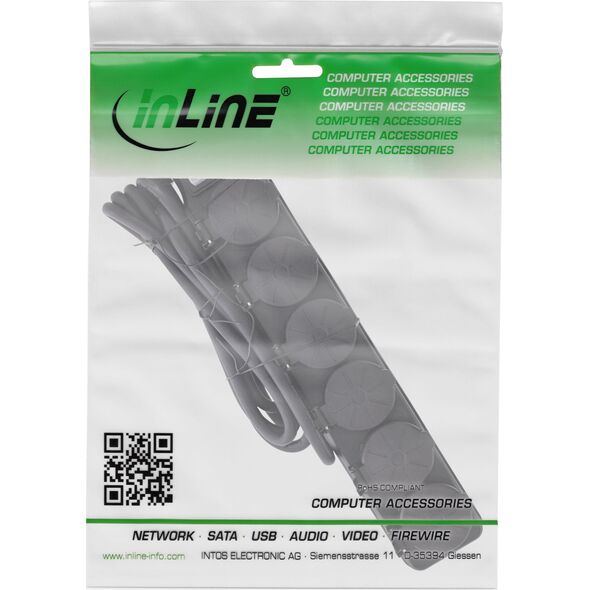 Πολύπριζο εξωτερικού χώρου InLine®, 6 υποδοχές Schutzkontakt, IP44, με διακόπτη, 5μ