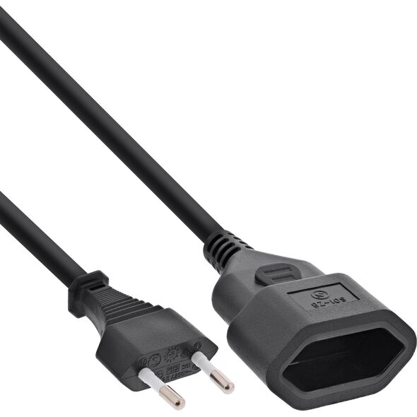 Καλώδιο επέκτασης InLine® Euro, Eurostecker σε Eurokupplung, μαύρο, 0,5m