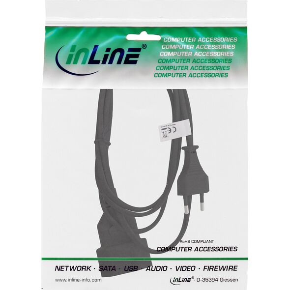 Καλώδιο επέκτασης InLine® Euro, Eurostecker σε Eurokupplung, μαύρο, 0,5m