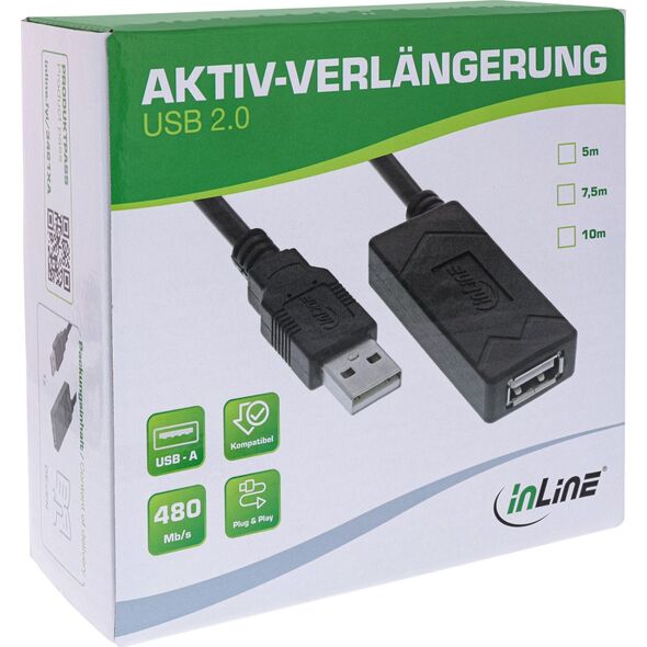 InLine® Ενεργό καλώδιο επέκτασης USB 2.0, USB-A αρσενικό/θηλυκό, 7,5m