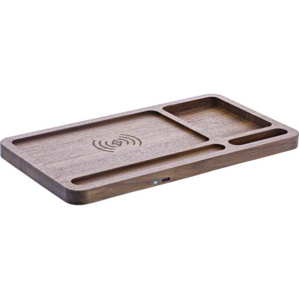 InLine® WoodCharge – Οργανωτής με ενσωματωμένη επιφάνεια φόρτισης Qi από ξύλο καρυδιάς