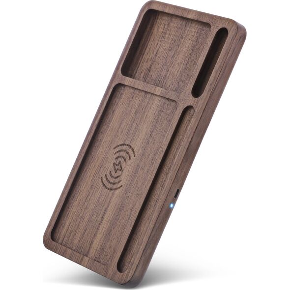 InLine® WoodCharge – Οργανωτής με ενσωματωμένη επιφάνεια φόρτισης Qi από ξύλο καρυδιάς
