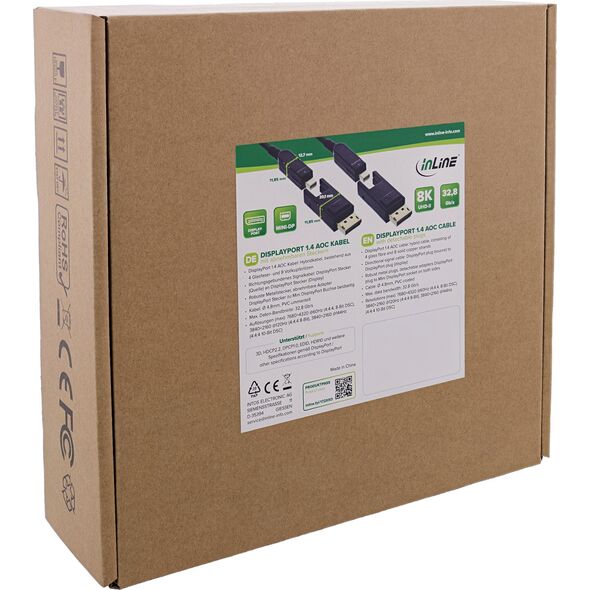 Καλώδιο InLine® DisplayPort 1.4 AOC, 8K4K, Αποσπώμενος σύνδεσμος DisplayPort, 25m