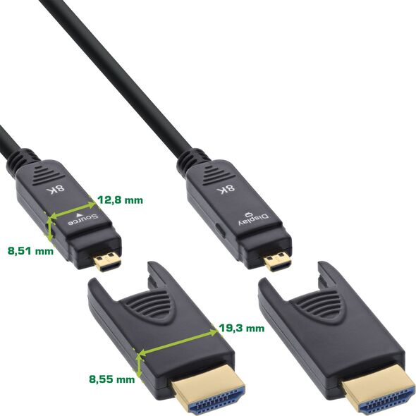 Καλώδιο InLine® HDMI AOC, Ultra High Speed HDMI, 8K4K, Αποσπώμενο βύσμα, 80m