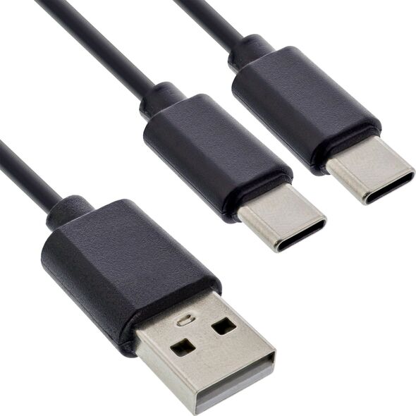 Καλώδιο φόρτισης InLine® USB 2σε1 Y, 1x USB-A βύσμα σε 2x USB-C βύσματα, μαύρο 1m