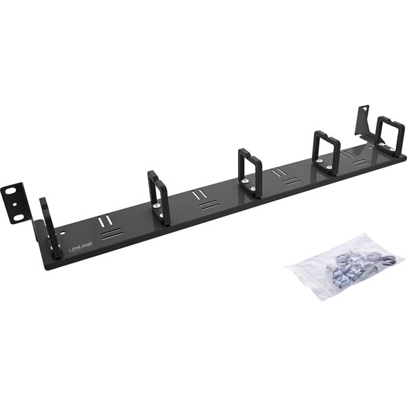 Πάνελ διαχείρισης καλωδίων InLine® 19", 5 πλαστικοί βρόχοι οριζόντια, RAL 9005, μαύρο