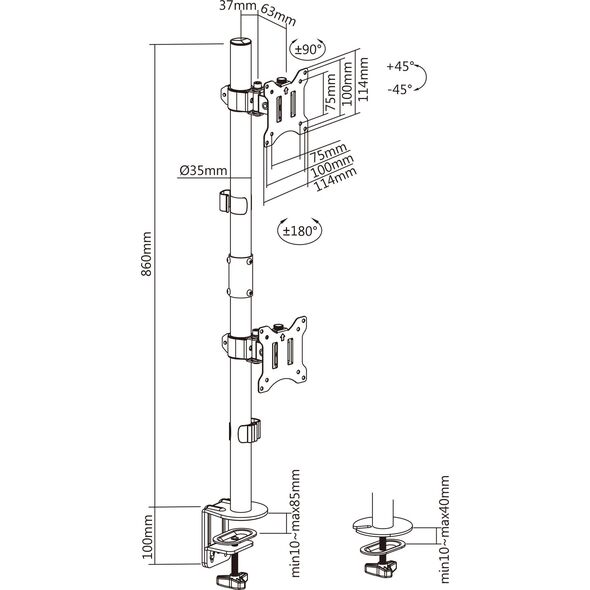 Επιτραπέζια βάση InLine®, για 2x LCD-/LED-οθόνες έως 81cm (32"), μέγιστο βάρος 9kg