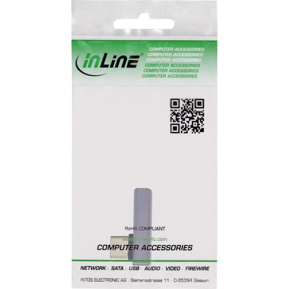 InLine® USB4 Adapter, USB-C αρσενικό/θηλυκό κάθετα δεξιά/αριστερά γωνιακό, γκρι