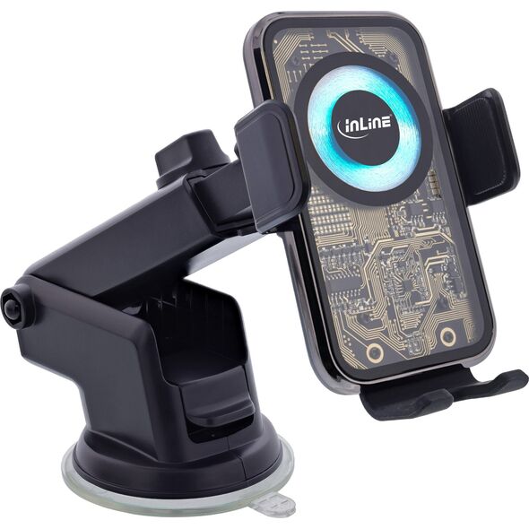 Βάση Smartphone InLine® KFZ, ONE TOUCH QI 2, universal, Ασύρματος Φορτιστής