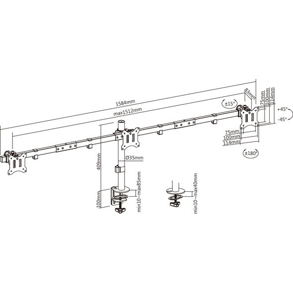 InLine® Επιτραπέζια βάση, για 3x LCD-/LED-οθόνη έως 81cm (32"), μέγιστο 7kg