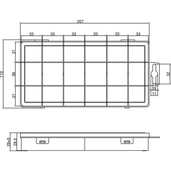 Κουτί μικρών εξαρτημάτων InLine®, 18 διαμερίσματα, διαστάσεις: 207x110x27mm, διαφανές