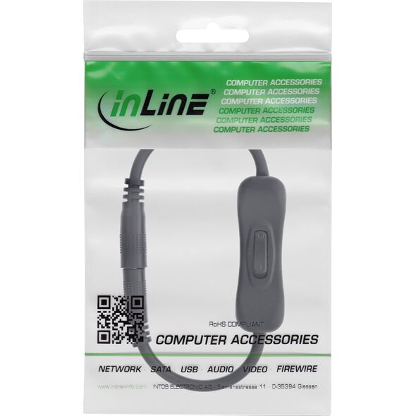 InLine® DC Καλώδιο με Διακόπτη, DC ST/BU 4,0x1,7mm, AWG 18, μαύρο, 0,20m