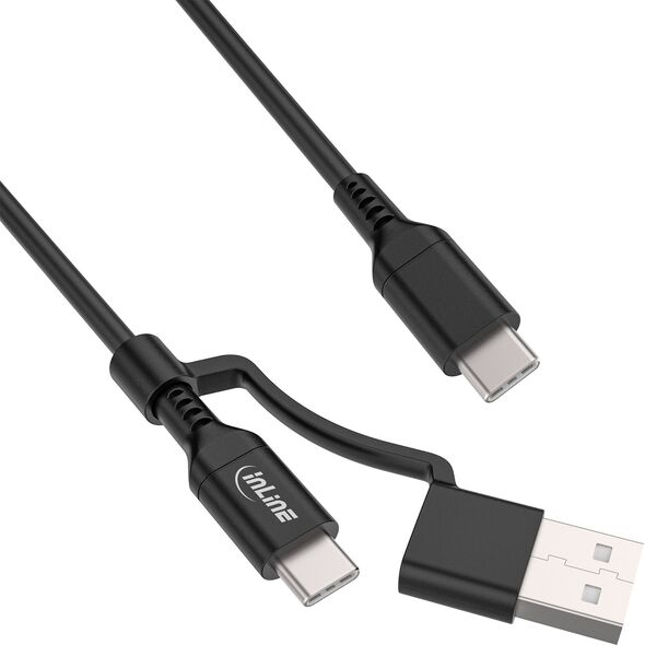Καλώδιο InLine® 2-σε-1 USB-C + Προσαρμογέας USB-A, USB 2.0, 100W, TPE, μαύρο, 1m