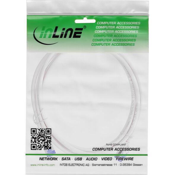Καλώδιο InLine® Patch Slim, Cat.6A, S/FTP, TPE (LSZH) εύκαμπτο, PoE, λευκό, 10m