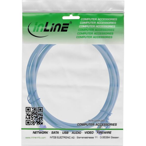 Καλώδιο Patch InLine® Slim, Cat.6A, S/FTP, TPE (LSZH) ευέλικτο, PoE, μπλε, 15m