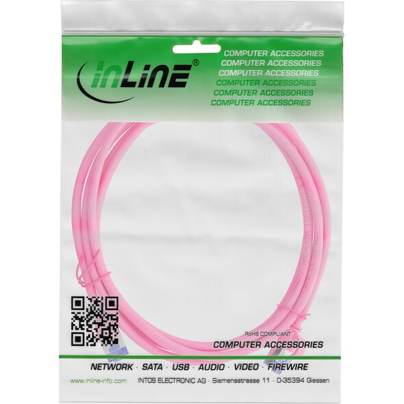 Καλώδιο InLine® Patch Slim, Cat.6A, S/FTP, TPE (LSZH) εύκαμπτο, PoE, ματζέντα, 0,5m