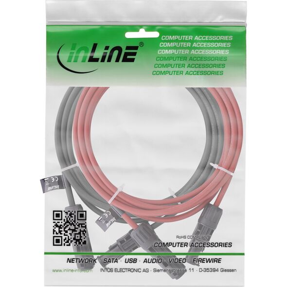 Σετ επέκτασης ηλιακού καλωδίου InLine® με ηλιακό βύσμα 6mm² μαύρο/κόκκινο 7,5m