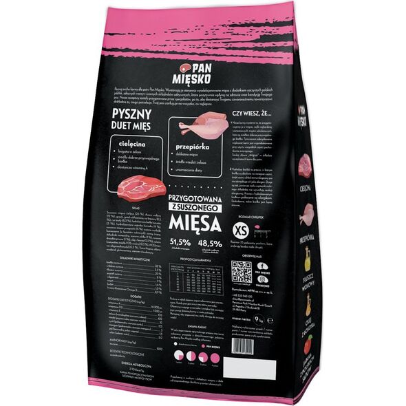 Pan Mięsko Karma sucha dla psa Cielęcina z przepiórką (szczeniak) chrupki XS 9kg