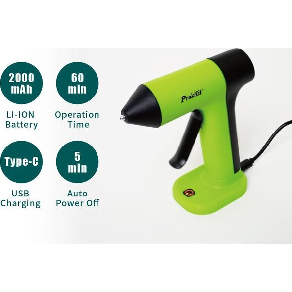 Ασύρματο πιστόλι θερμής κόλλας 2000mAh 15W για ράβδους O7mm GK-366U Pro'sKit