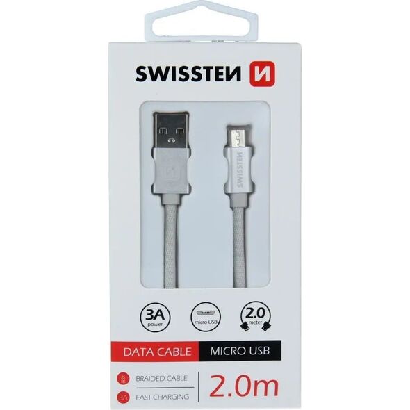 Swissten Textile Quick Charge Universal Micro USB Data and Charging Cable 2.0m