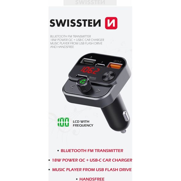 Swissten FM Transmitter 2xUSB-A / USB-C / 30W