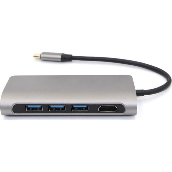 RoGer USB-C HUB 8in1 with USB-C PD / USB 3.0 x2 / RJ45 / HDMI / SD / TF card reader