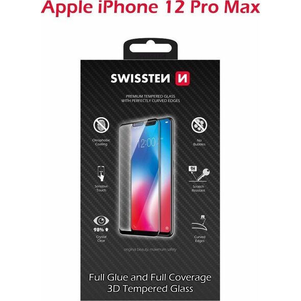 Swissten Ultra Durable Full Face Tempered Glass Apple iPhone 12 PRO MAX  Black