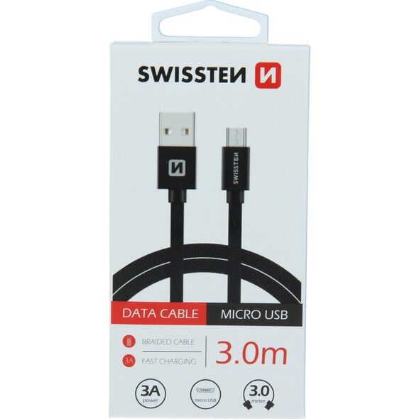 Swissten Textile Quick Charge Universal Micro USB Data and Charging Cable 3m