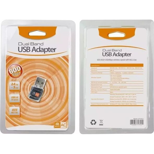 RoGer USB WiFi Dual Band Adapter 802.11ac / 600mbps / RTL8811cu