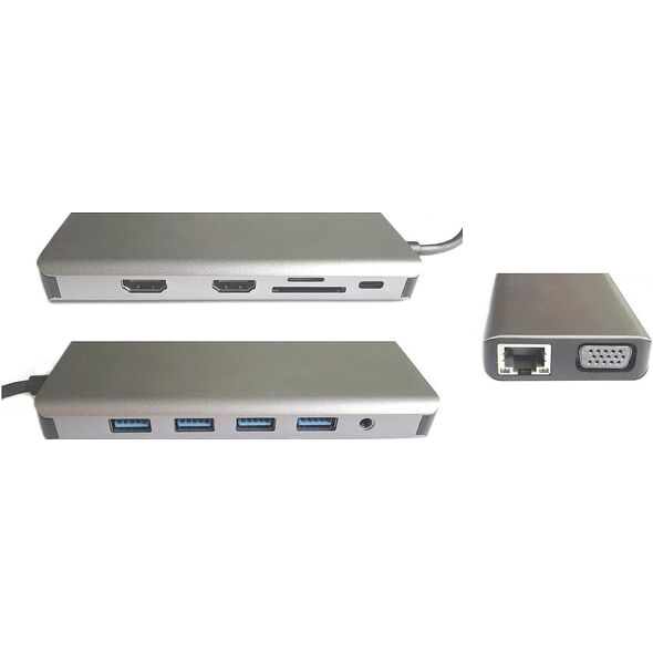 RoGer MST Dock Station 12in1 Lite USB-C to 2x HDMI / 4x USB3.0 / SD/TF / VGA / LAN