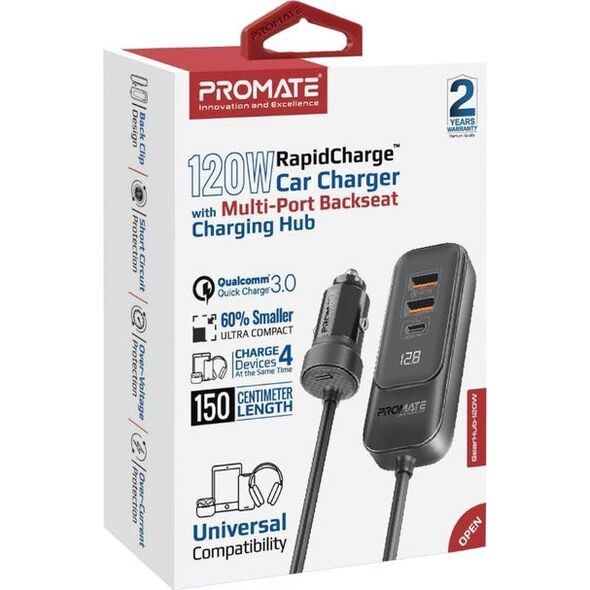 Promate GearHub-120W Car charger 120W / 2x USB-C / 2x USB-A
