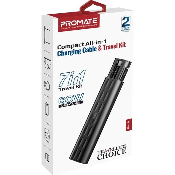 Promate Perk Compact 4-in-1 Cable and Adapter Set USB-C / micro / Lightning/ 0.3m