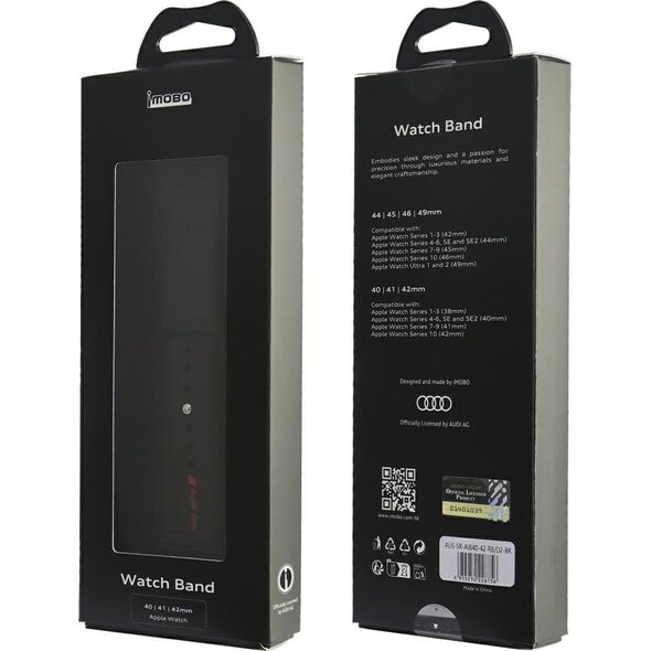 Λουράκι ρολογιού σιλικόνης Pasek Audi Sport Red Logo για Apple Watch 40/41/42mm μαύρο