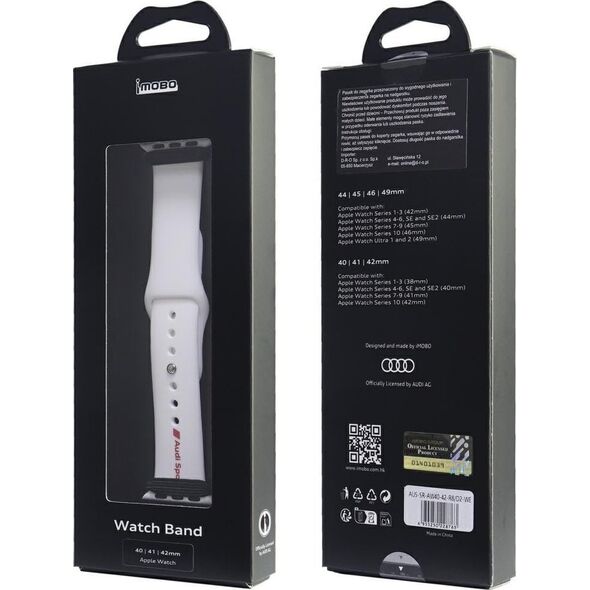 Λουράκι ρολογιού σιλικόνης Pasek Audi Sport Red Logo για Apple Watch 40/41/42mm λευκό