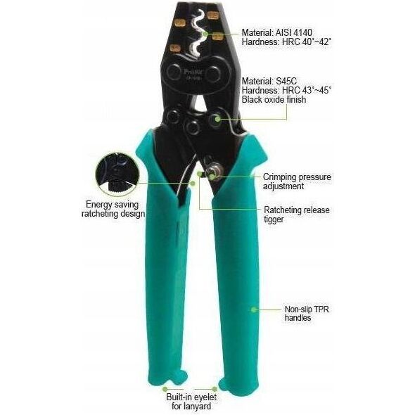Reples neizoliuotu jungciu uzspaudimui (1.5-6mm2) 176mm, CP-151B Pro'sKit
