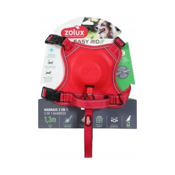Zolux Szelki ze smyczą automatyczną Easyride M czerwone