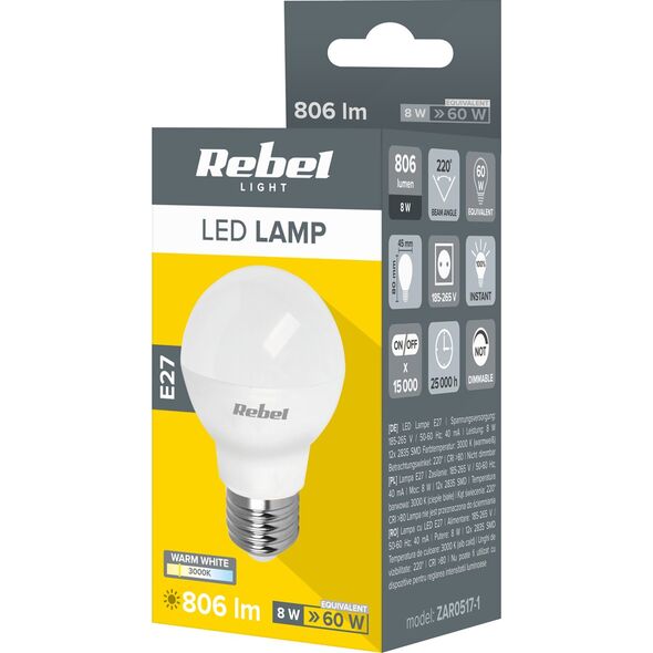 Żarówka lampa LED G45 8W E27 3000K 230V Rebel