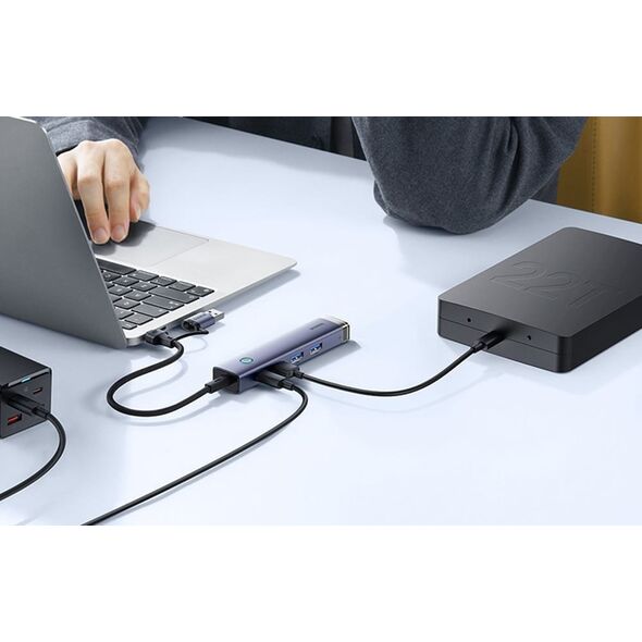 Hub 4w1 Baseus UltraJoy USB-A&USB-C do 3xUSB3.0+USB-C+RJ45 (szary)