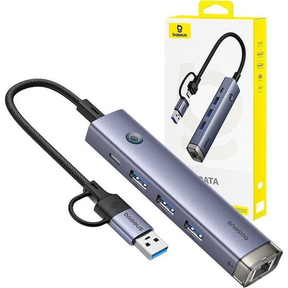 Hub 4w1 Baseus UltraJoy USB-A&USB-C do 3xUSB3.0+USB-C+RJ45 (szary)