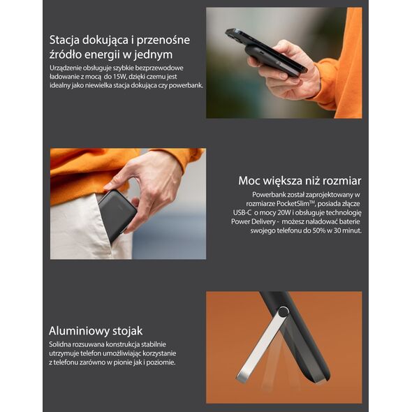 UNIQ Powerbank Hoveo 5000mAh USB-C 20WPD Fast charge Wireless Magnetic liliowy/lilac lavender
