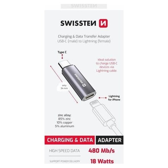 Swissten Textile USB-C / Lightning Adapter