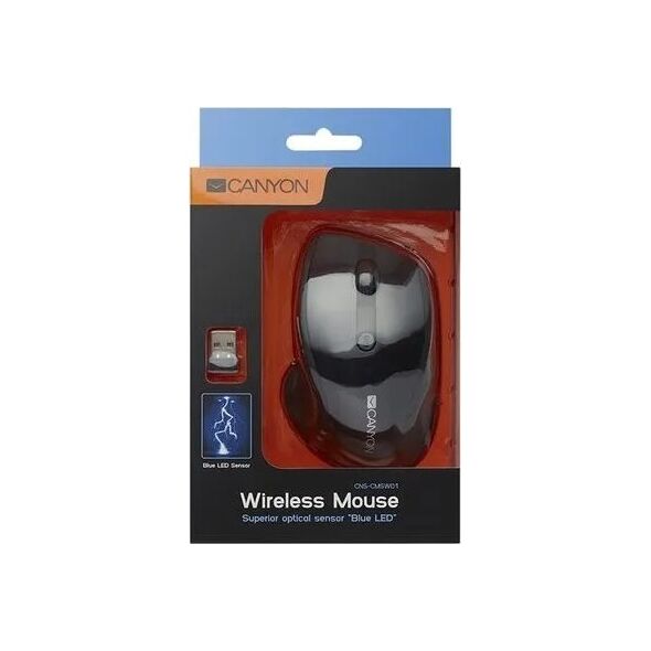 Mysz Canyon CANYON Mysz MW-01, Blue Led Sensor, 6 przycisków, bezprzewodowa, Niebiesko-Szara