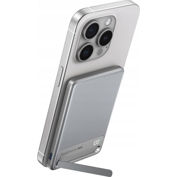 INIU Powerbank MagPro Slim - magnetyczny powerbank bezprzewodowy 5000mAh srebrny - Gwarancja bezpieczeństwa. Proste raty. Bezpłatna wysyłka od 170 zł.
