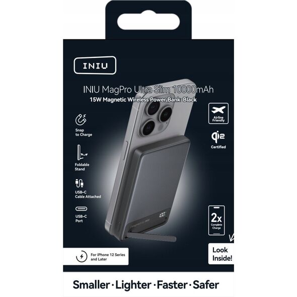 INIU Powerbank MagPro Slim - magnetyczny powerbank bezprzewodowy 10000mAh czarny - Gwarancja bezpieczeństwa. Proste raty. Bezpłatna wysyłka od 170 zł.
