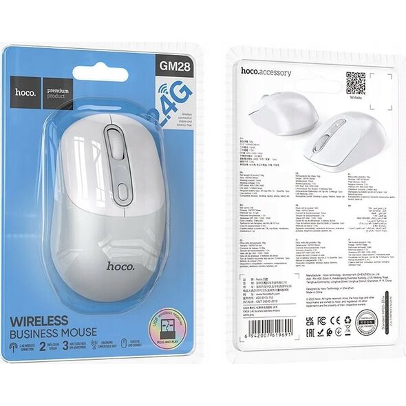 Mysz Hoco HOCO mysz komputerowa bezprzewodowa 2.4G GM28 biało szara