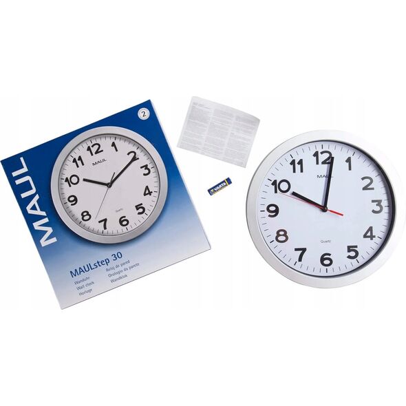 Maul MAUL Wanduhr Step weiß/silber Kunststoff 30cm inkl. Batterie