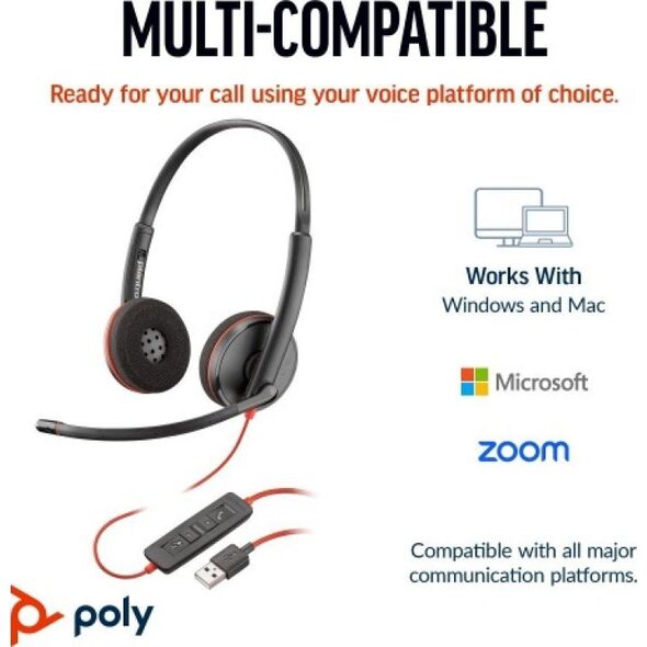 Ακουστικά HP HP Poly Blackwire 3220 Stereo USB-C Ακουστικά +USB-C/A Adapteris