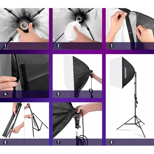 Zestaw Oświetleniowy 2x Softbox 60cm / Statyw 210cm / 90 Żarówka Rgb Bluetooth / Nk800